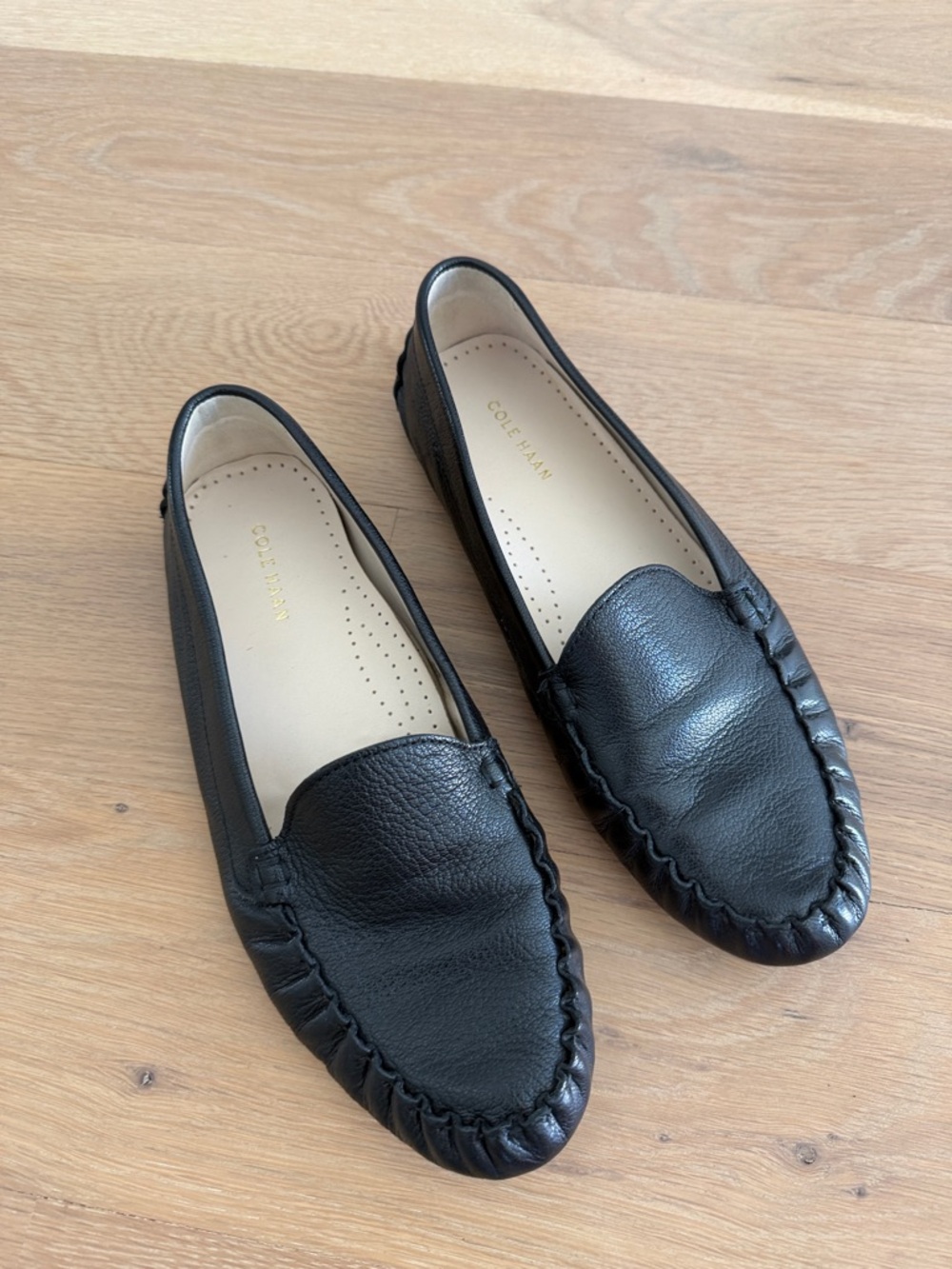 Cole Haan Black Leather Moc Toe Driving Loafers